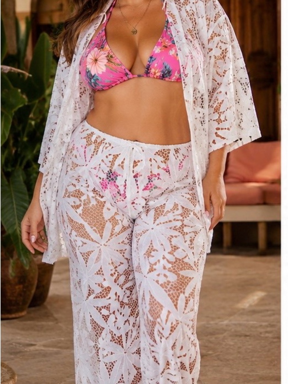 Free People La Vida White Crochet Resort Set XL Beach Club Cover-Up - Picture 2 of 14